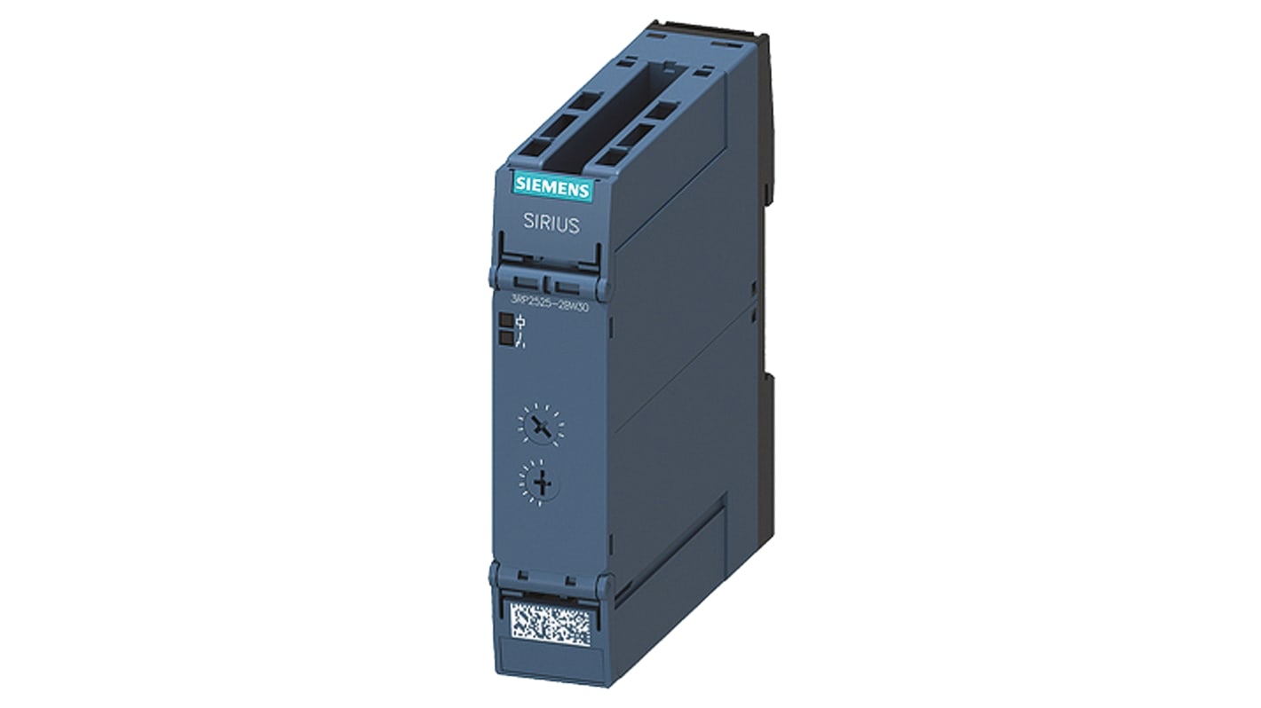 Siemens 3RP25 Series DIN Rail Mount Timer Relay, 12 → 240V ac/dc, 2-Contact, 0.05 s → 100h, 1-Function,