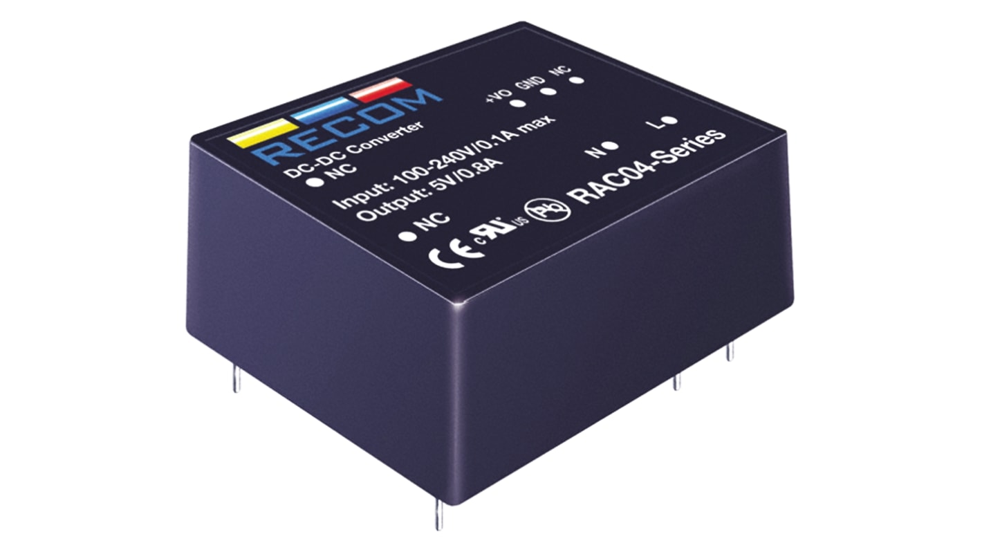 Recom Switching Power Supply, RAC04-15SA/277, 15V dc, 267mA, 4W, 1 Output, 90 → 305V Input Voltage