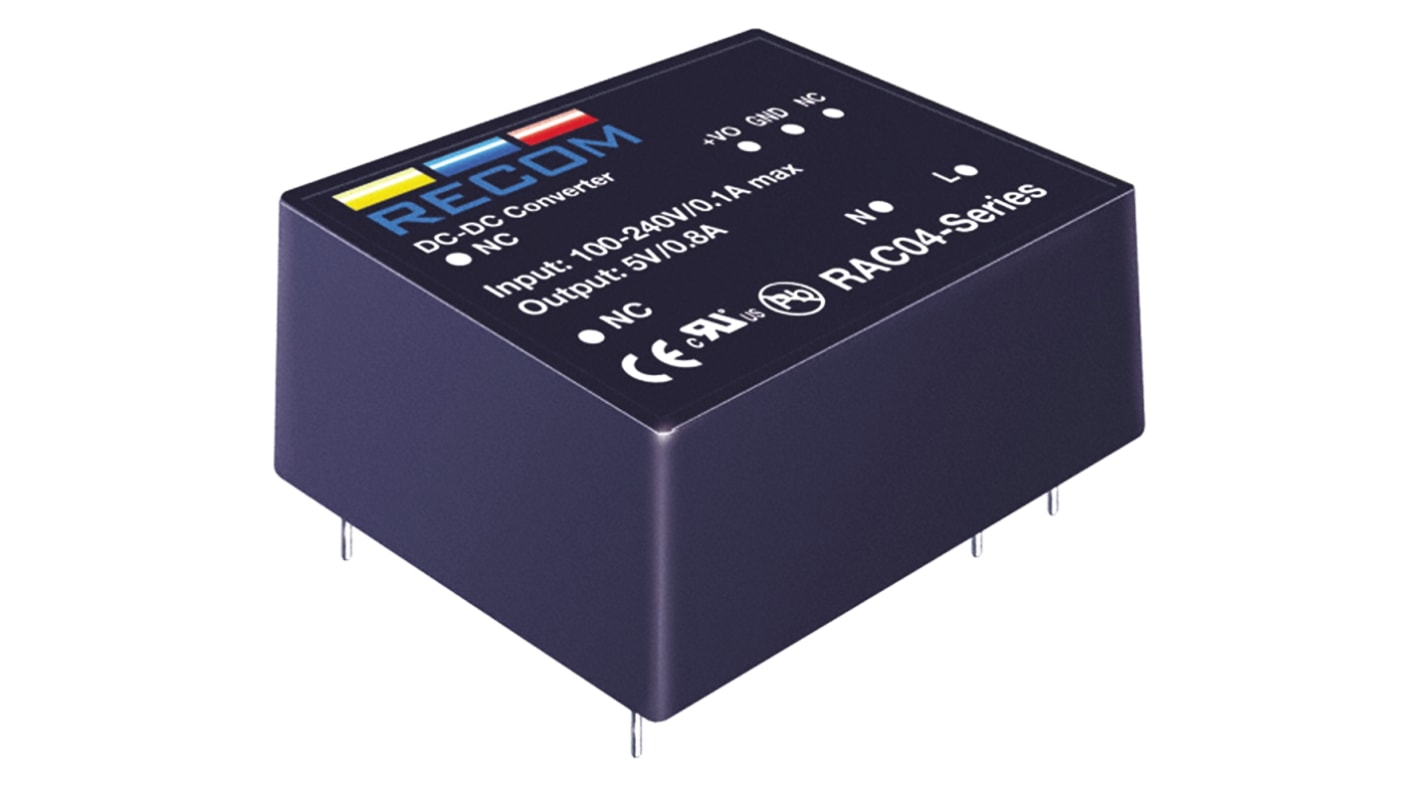 Recom Switching Power Supply, RAC04-3.3SA/277, 3.3V dc, 1.2A, 4W, 1 Output, 90 → 305V Input Voltage