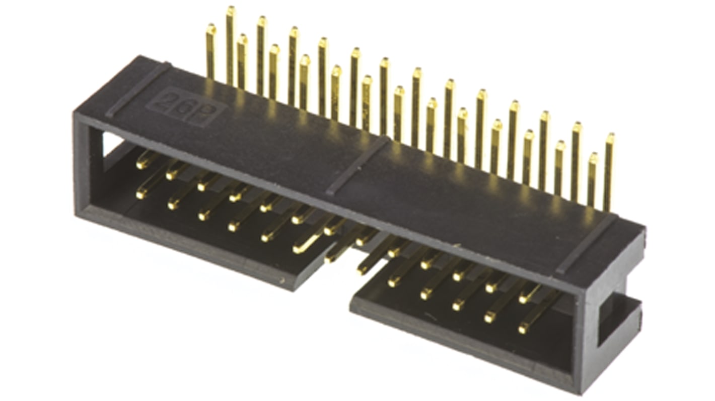 Amphenol ICC T821 Series Right Angle Through Hole PCB Header, 26 Contact(s), 2.54mm Pitch, 2 Row(s), Shrouded