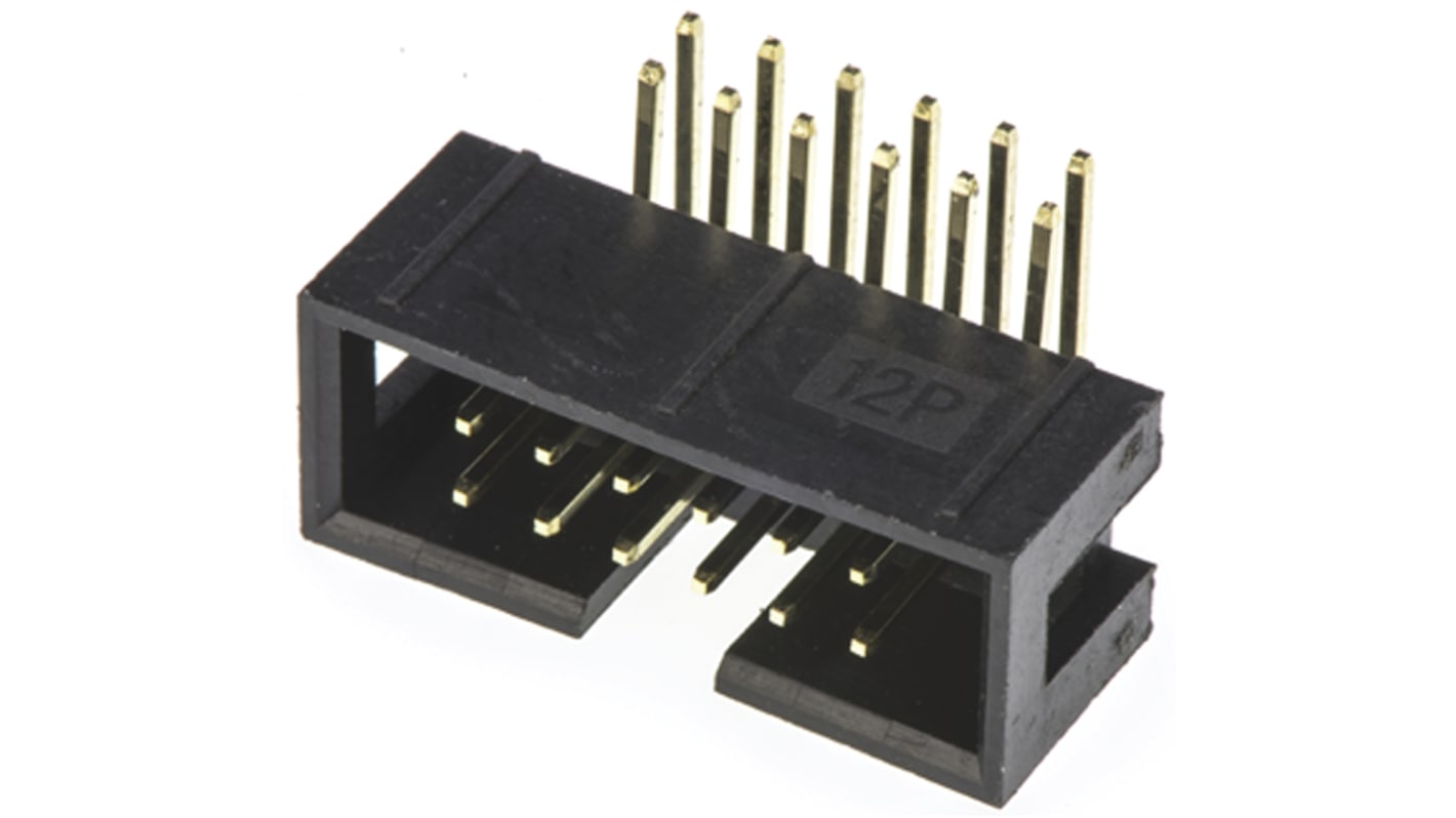 Amphenol T821 Series Right Angle Through Hole PCB Header, 12 Contact(s), 2.54mm Pitch, 2 Row(s), Shrouded