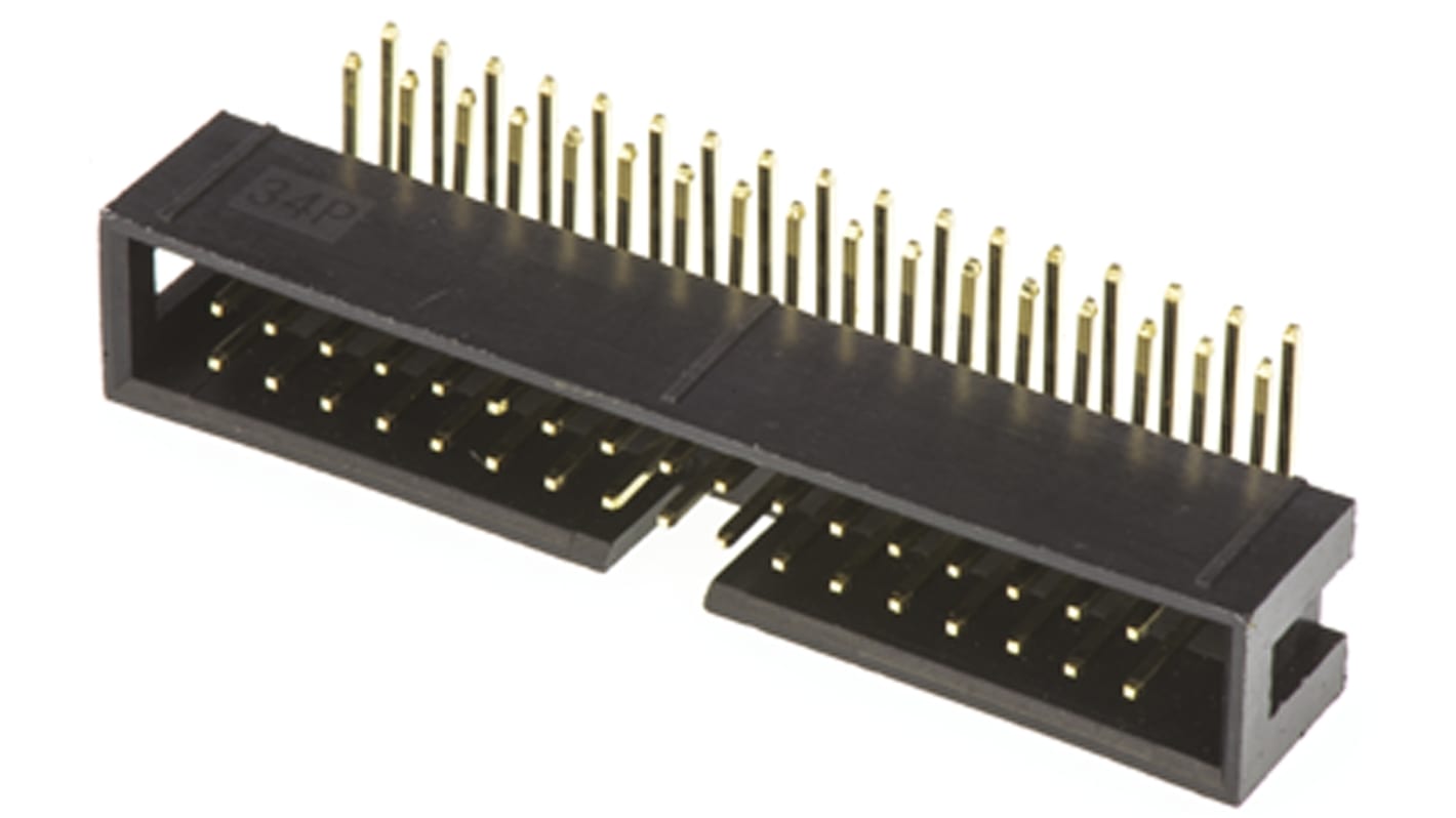 Amphenol T821 Series Right Angle Through Hole PCB Header, 34 Contact(s), 2.54mm Pitch, 2 Row(s), Shrouded