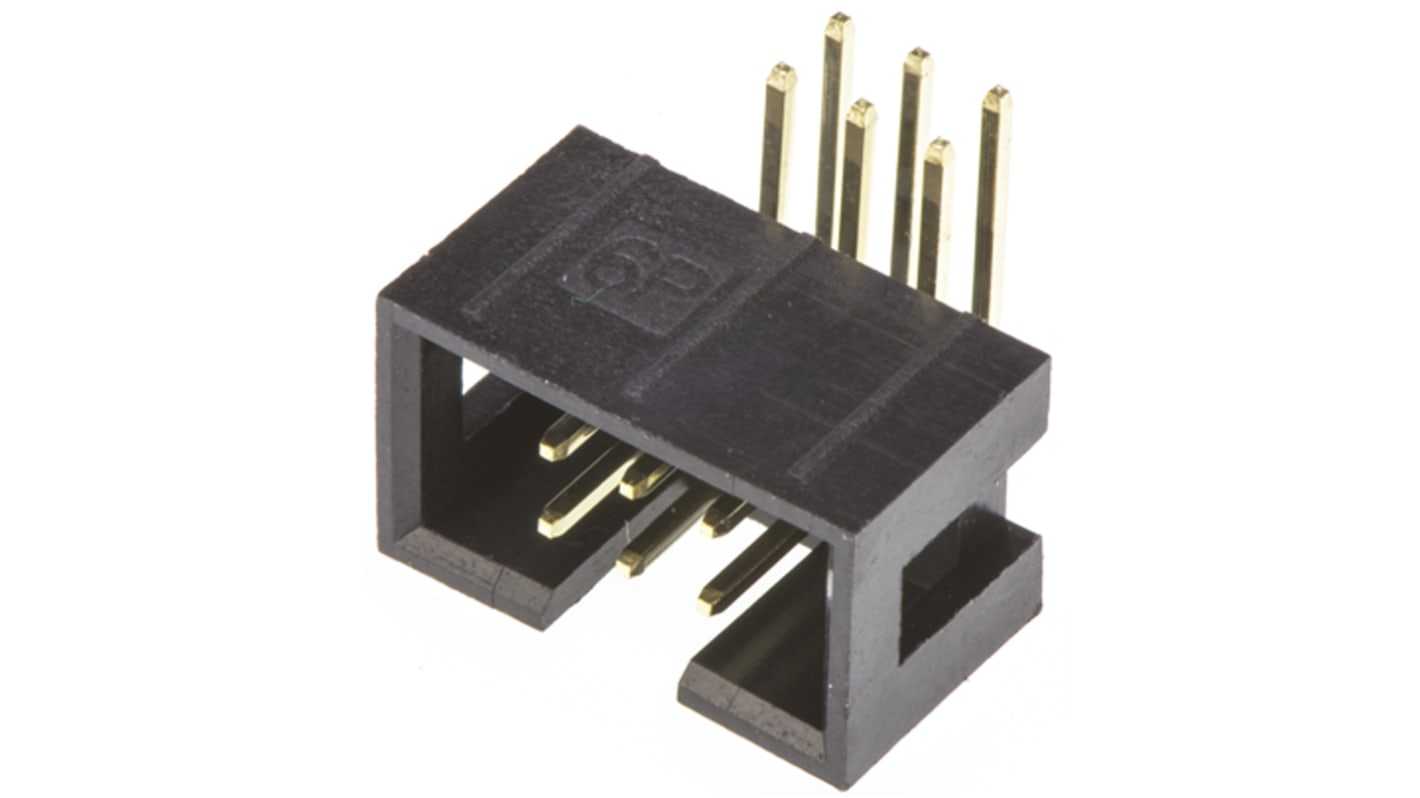 Conector macho para PCB Ángulo de 90° Amphenol serie T821 de 6 vías, 2 filas, paso 2.54mm, para soldar, Montaje en