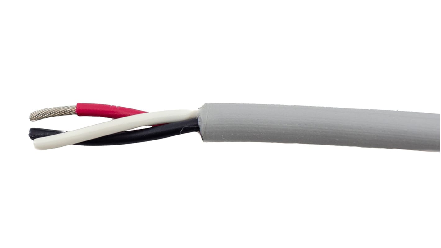 Alpha Wire EcoCable Mini Control Cable, 3 Cores, 0.38 mm², ECO, Unscreened, 30m, Grey mPPE Sheath, 22 AWG