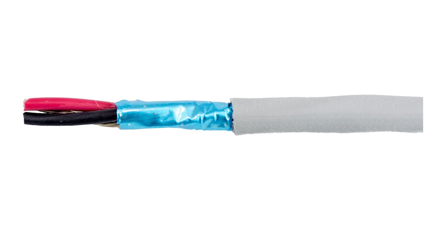 Alpha Wire Ecogen Ecocable Mini Control Cable, 2 Cores, 0.09 mm², ECO, Screened, 30m, Grey mPPE Sheath, 28 AWG