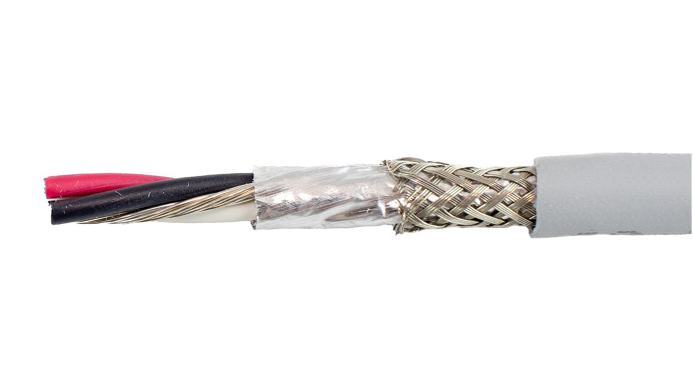 Alpha Wire EcoCable Mini Control Cable, 6 Cores, 0.09 mm², ECO, Screened, 30m, Grey mPPE Sheath, 28 AWG