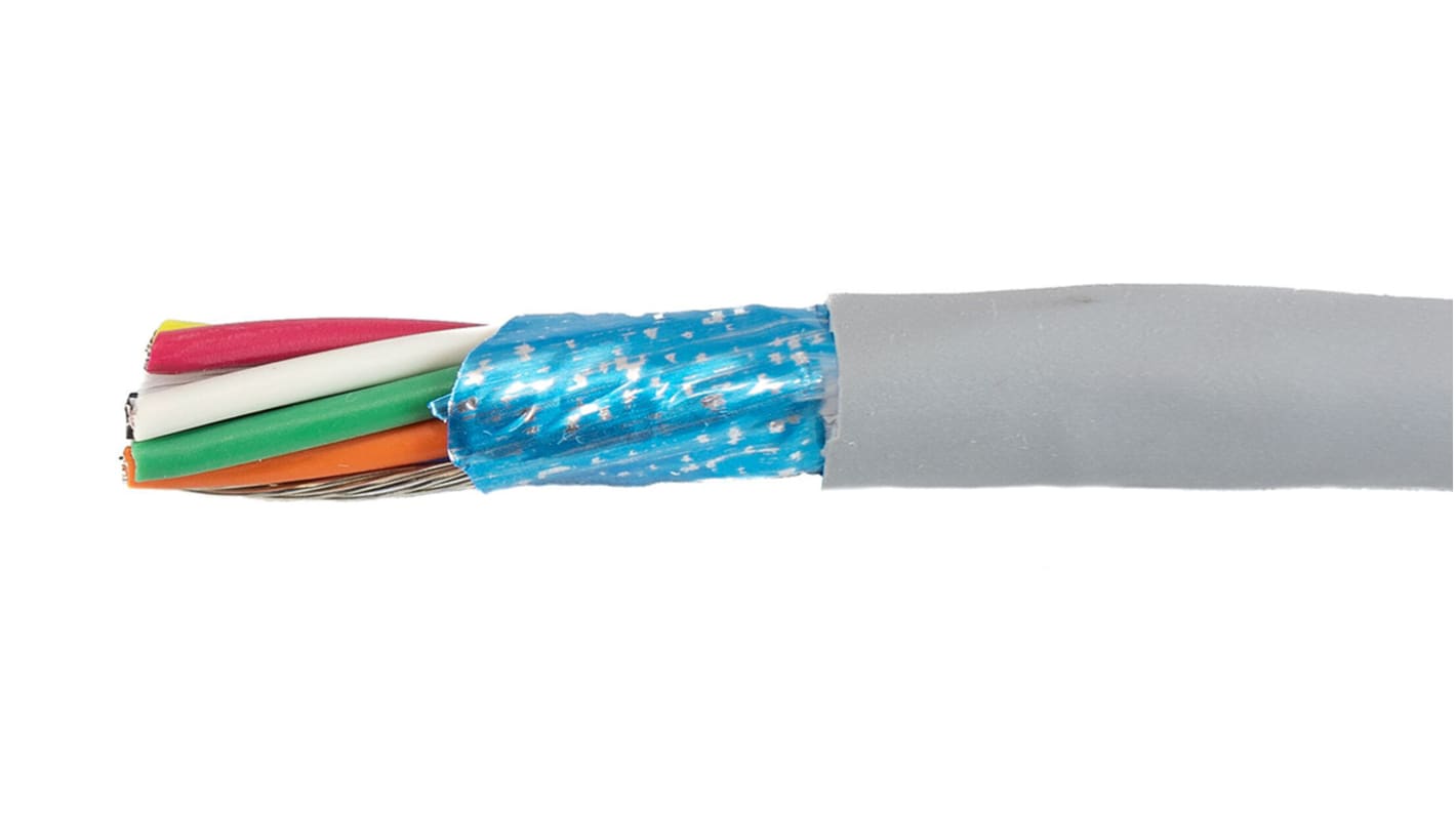 Alpha Wire Ecogen Ecocable Mini Control Cable, 8 Cores, 0.09 mm², ECO, Screened, 30m, Grey mPPE Sheath, 28 AWG