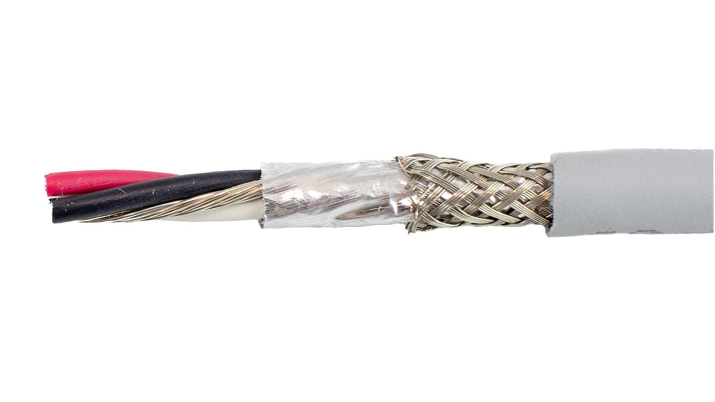 Alpha Wire Ecogen Ecocable Mini Control Cable, 6 Cores, 0.24 mm², ECO, Screened, 30m, Grey mPPE Sheath, 24 AWG