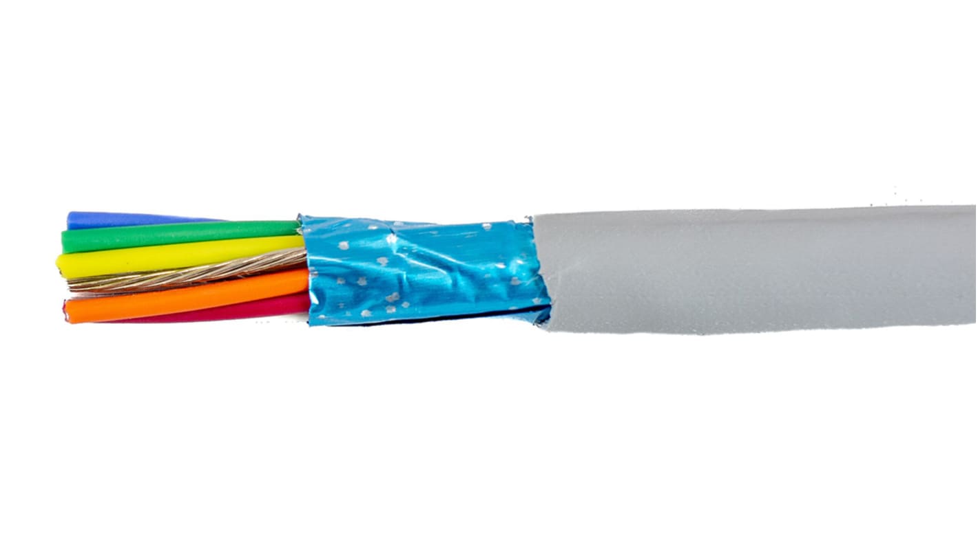 Alpha Wire Ecogen Ecocable Mini Control Cable, 10 Cores, 0.24 mm², ECO, Screened, 30m, Grey mPPE Sheath, 24 AWG