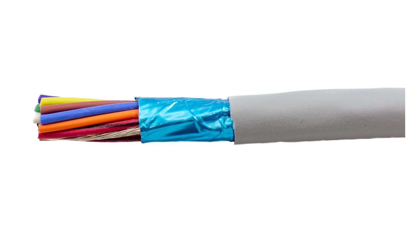 Alpha Wire Ecogen Ecocable Mini Control Cable, 15 Cores, 0.24 mm², ECO, Screened, 30m, Grey mPPE Sheath, 24 AWG