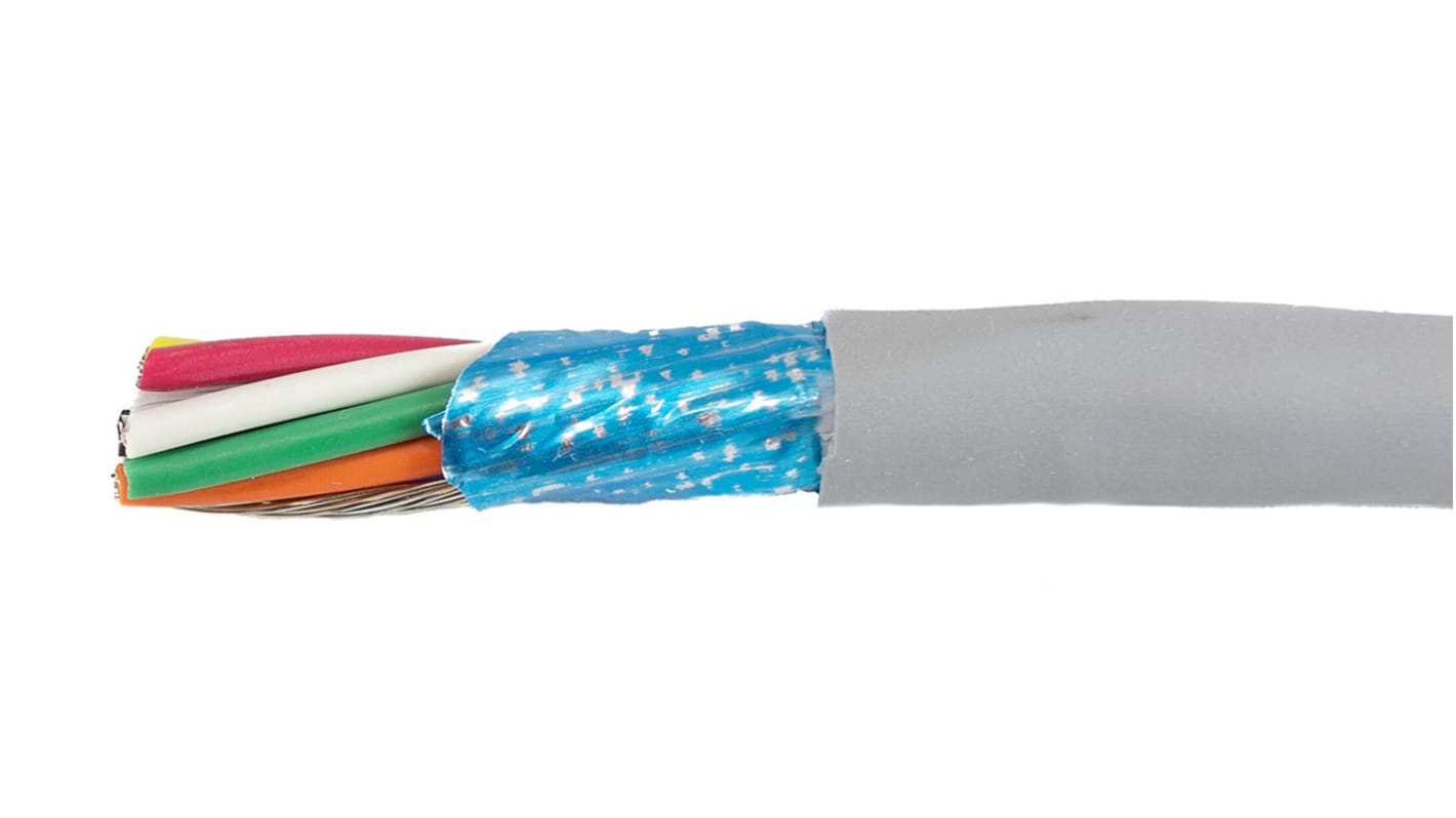 Alpha Wire Ecogen Ecocable Mini Control Cable, 8 Cores, 0.38 mm², ECO, Screened, 30m, Grey mPPE Sheath, 22 AWG