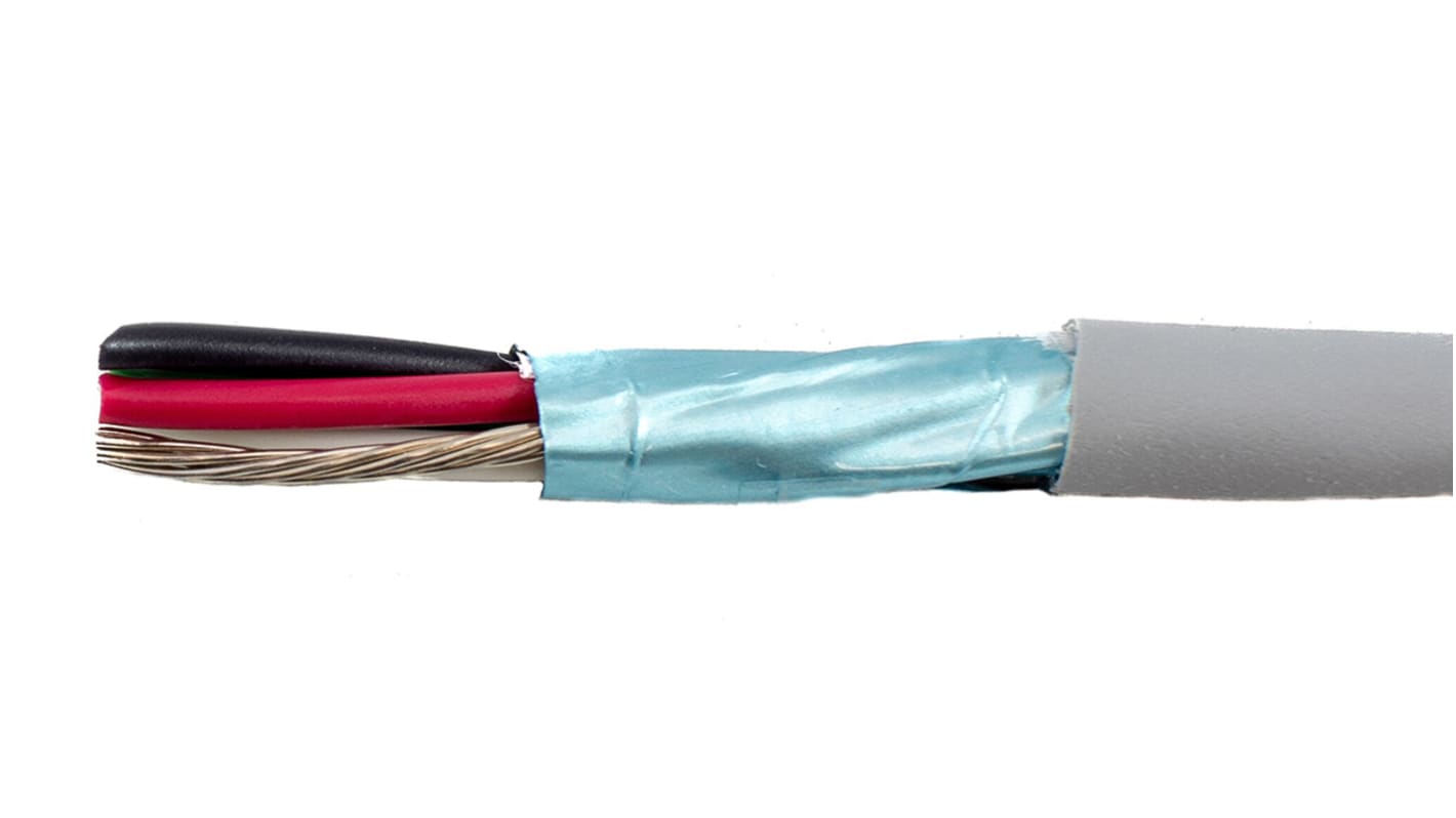 Alpha Wire EcoCable Mini Control Cable, 4 Cores, 0.61 mm², ECO, Screened, 30m, Grey mPPE Sheath, 20 AWG