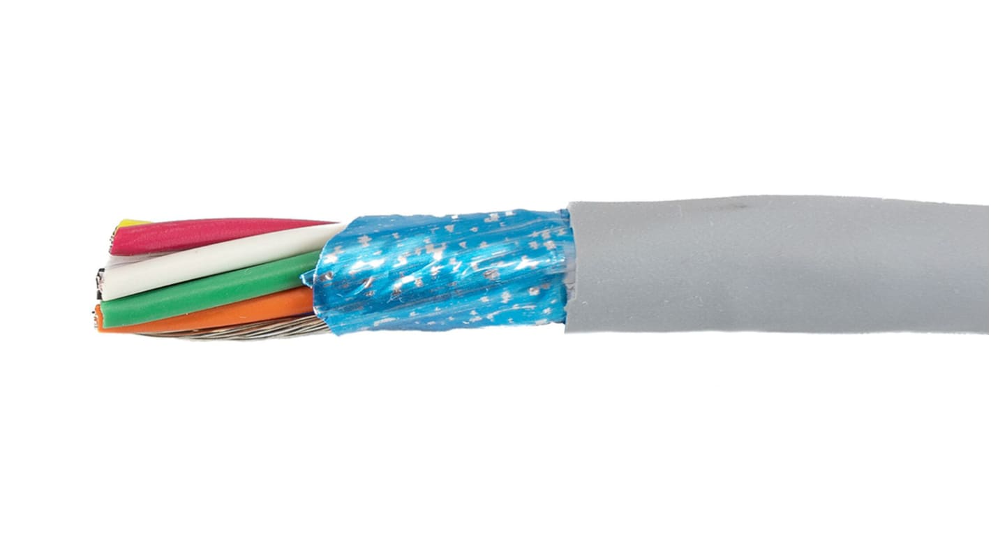 Alpha Wire Ecogen Ecocable Mini Control Cable, 8 Cores, 0.61 mm², ECO, Screened, 30m, Grey mPPE Sheath, 20 AWG