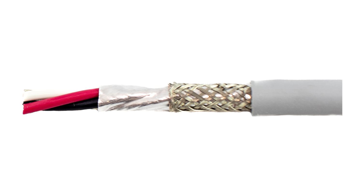 Alpha Wire EcoCable Mini Control Cable, 3 Cores, 0.09 mm², ECO, Screened, 30m, Grey mPPE Sheath, 28 AWG