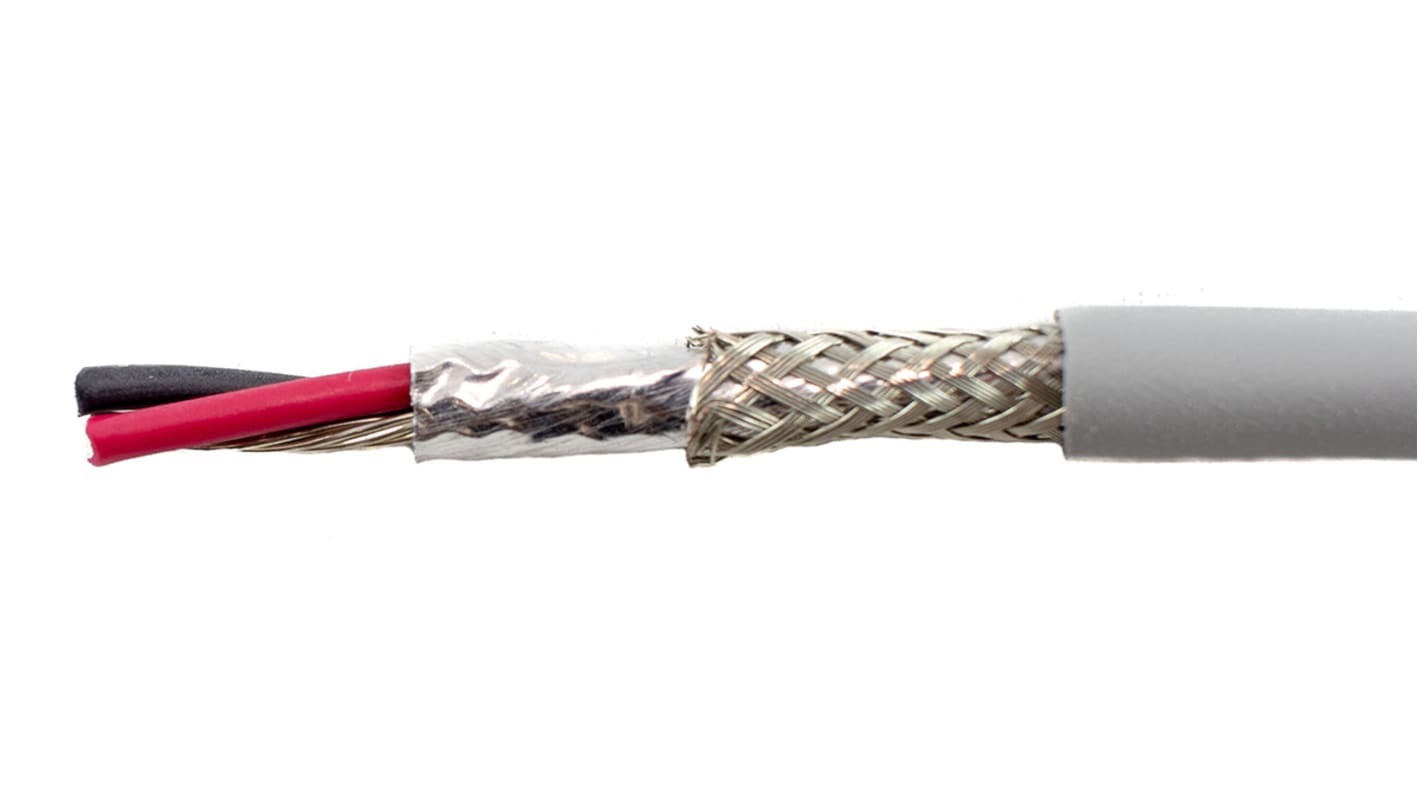 Alpha Wire Ecogen Ecocable Mini Control Cable, 2 Cores, 0.24 mm², ECO, Screened, 30m, Grey mPPE Sheath, 24 AWG