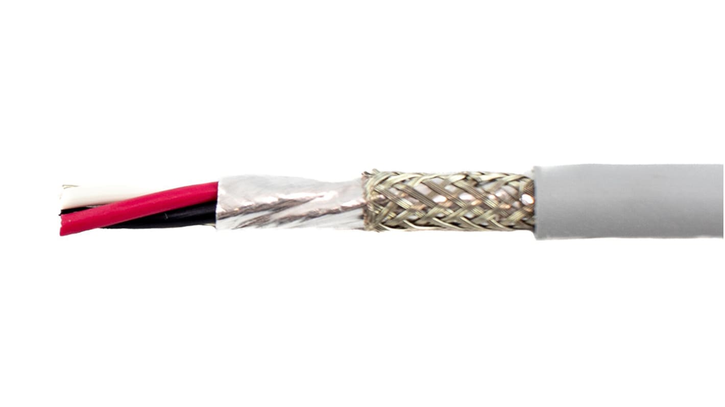 Alpha Wire Ecogen Ecocable Mini Control Cable, 3 Cores, 0.24 mm², ECO, Screened, 30m, Grey mPPE Sheath, 24 AWG