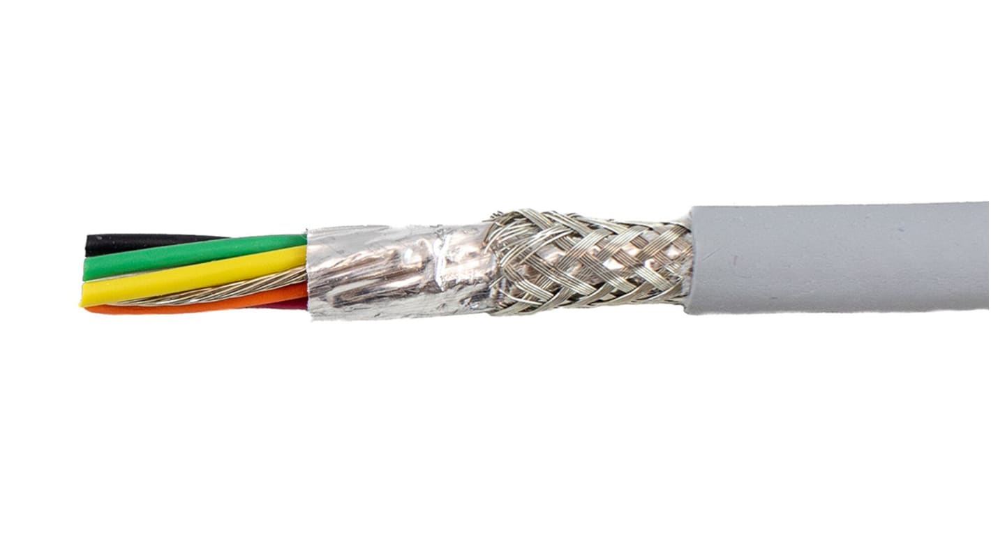 Alpha Wire EcoCable Mini ECO Steuerkabel, 6-adrig x 0,24 mm² Grau, 30m, 24 AWG, Folie und Geflecht