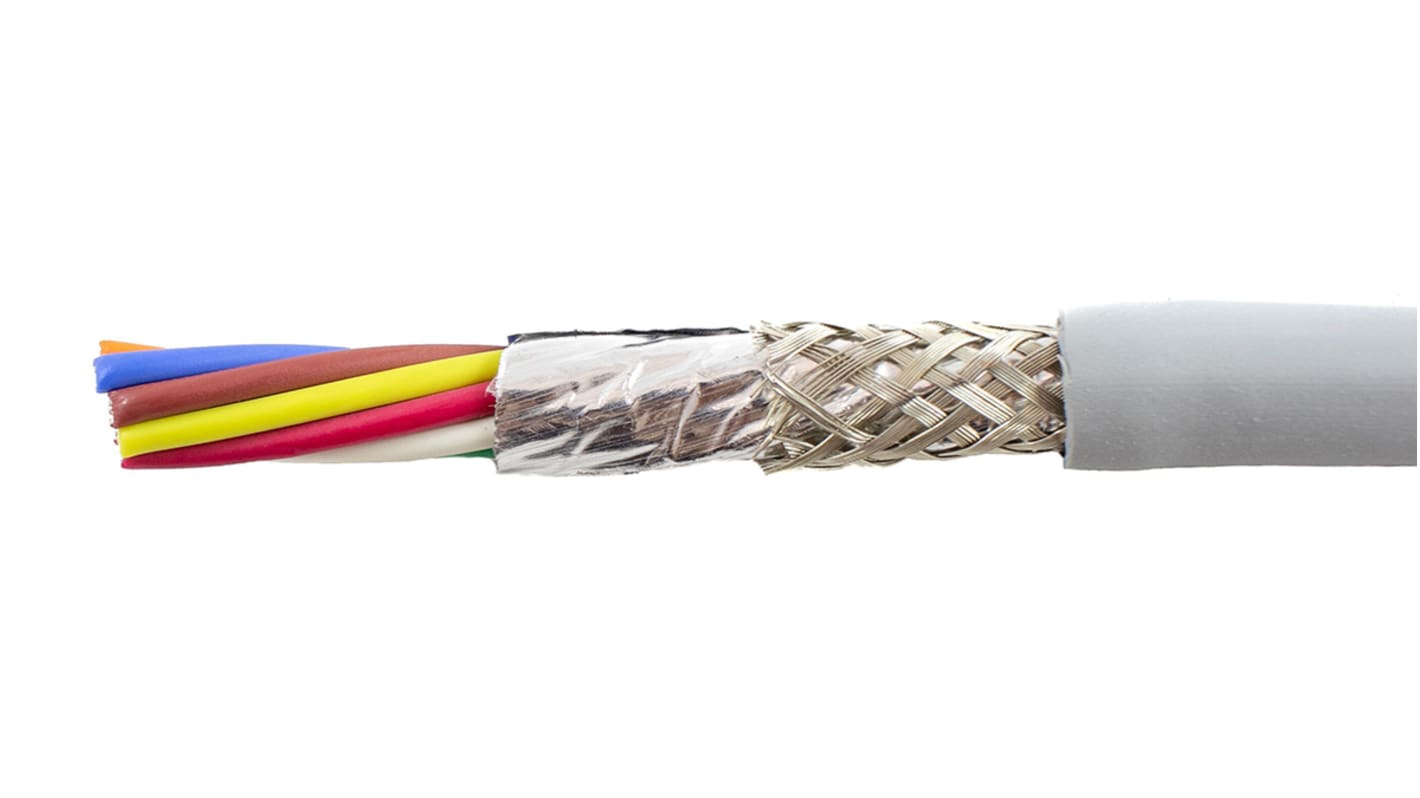 Alpha Wire EcoCable Mini Control Cable, 8 Cores, 0.24 mm², ECO, Screened, 30m, Grey mPPE Sheath, 24 AWG