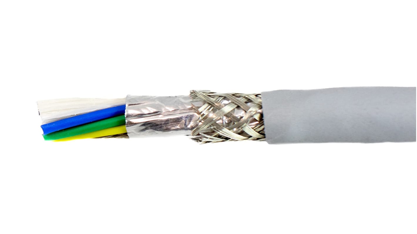 Alpha Wire EcoCable Mini Control Cable, 10 Cores, 0.24 mm², ECO, Screened, 30m, Grey mPPE Sheath, 24 AWG