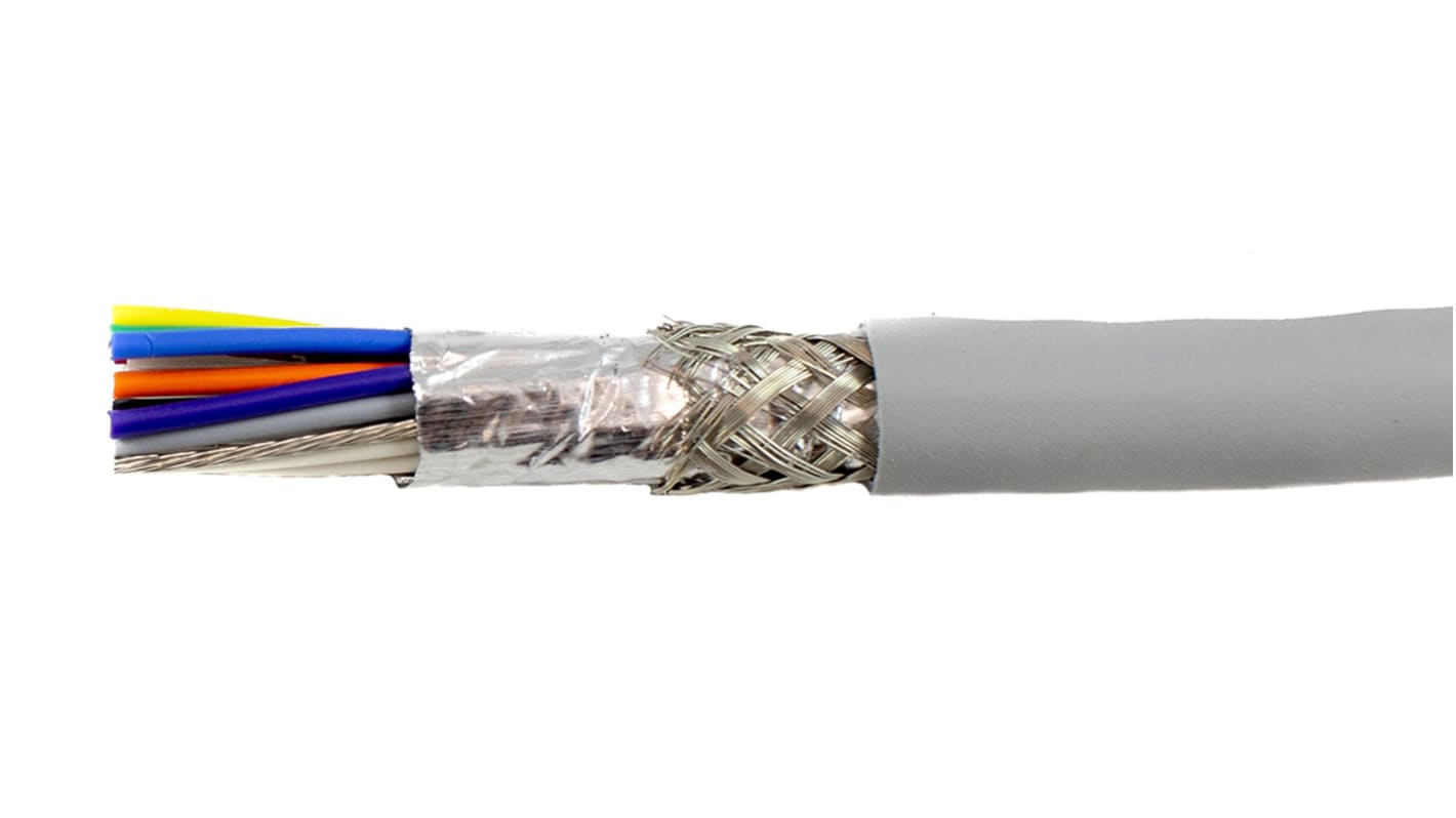 Alpha Wire Ecogen Ecocable Mini Control Cable, 15 Cores, 0.24 mm², ECO, Screened, 30m, Grey mPPE Sheath, 24 AWG