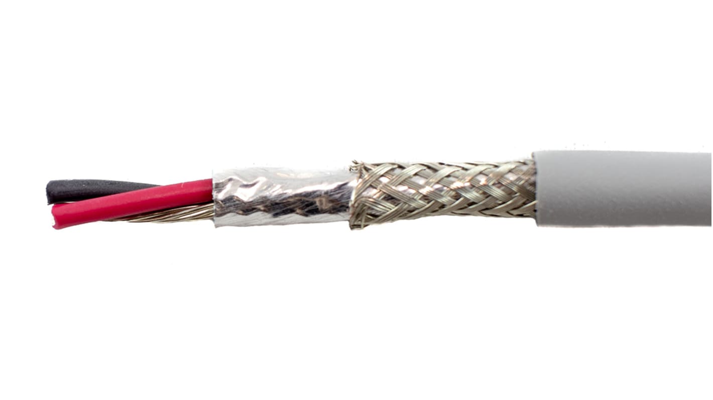 Alpha Wire Ecogen Ecocable Mini Control Cable, 2 Cores, 0.38 mm², ECO, Screened, 30m, Grey mPPE Sheath, 22 AWG