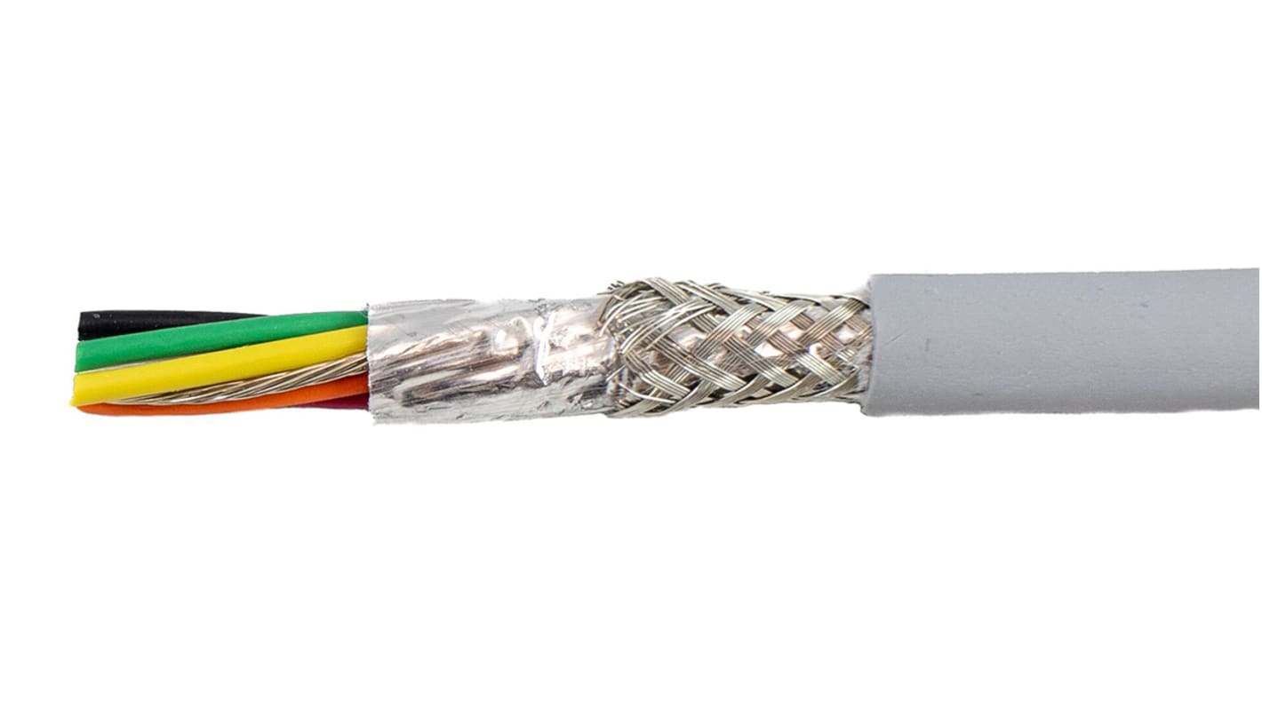 Alpha Wire Ecogen Ecocable Mini ECO Steuerkabel, 6-adrig x 0,38 mm² Grau, 30m, 22 AWG, Folie und Geflecht