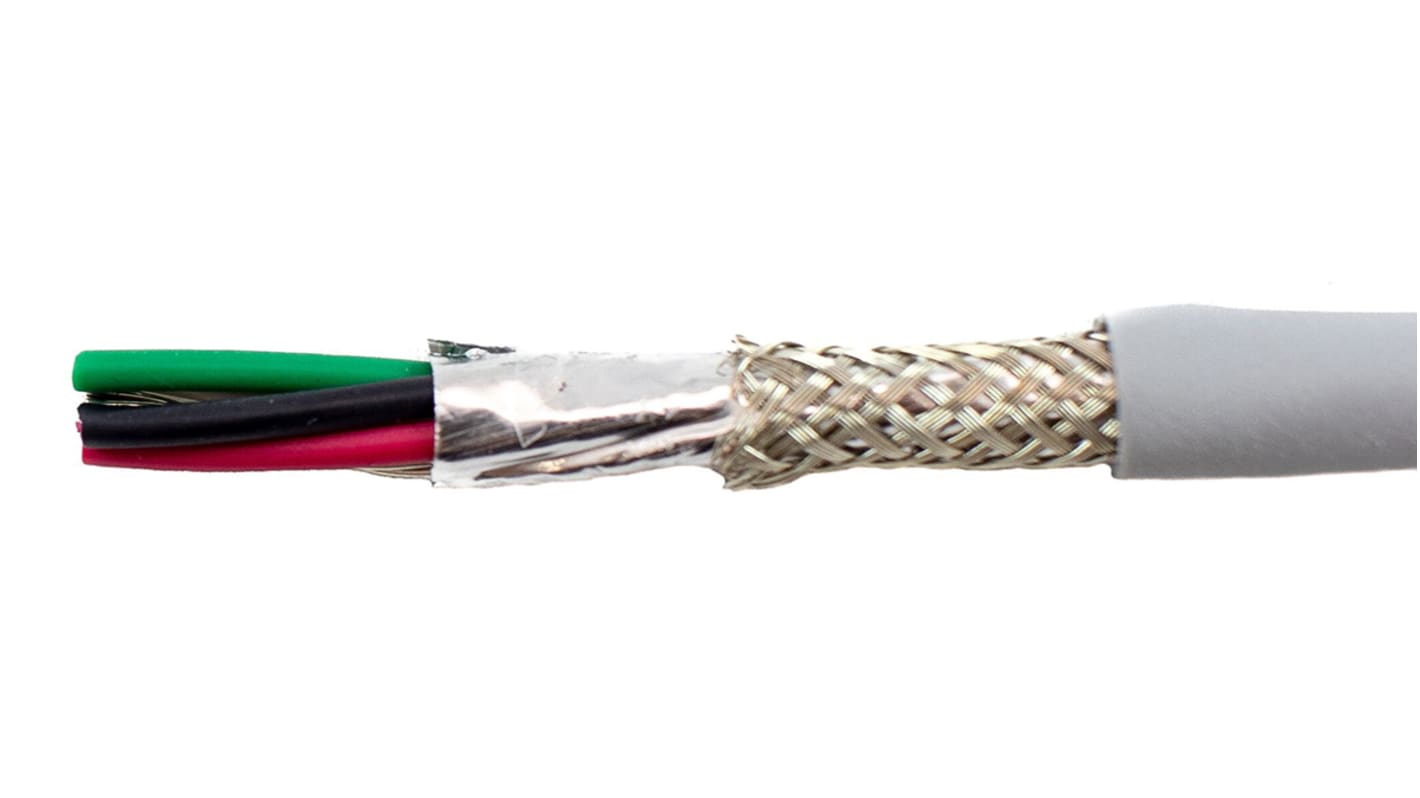 Alpha Wire EcoCable Mini ECO Steuerkabel, 4-adrig x 0,38 mm² Grau, 30m, 22 AWG, Folie und Geflecht