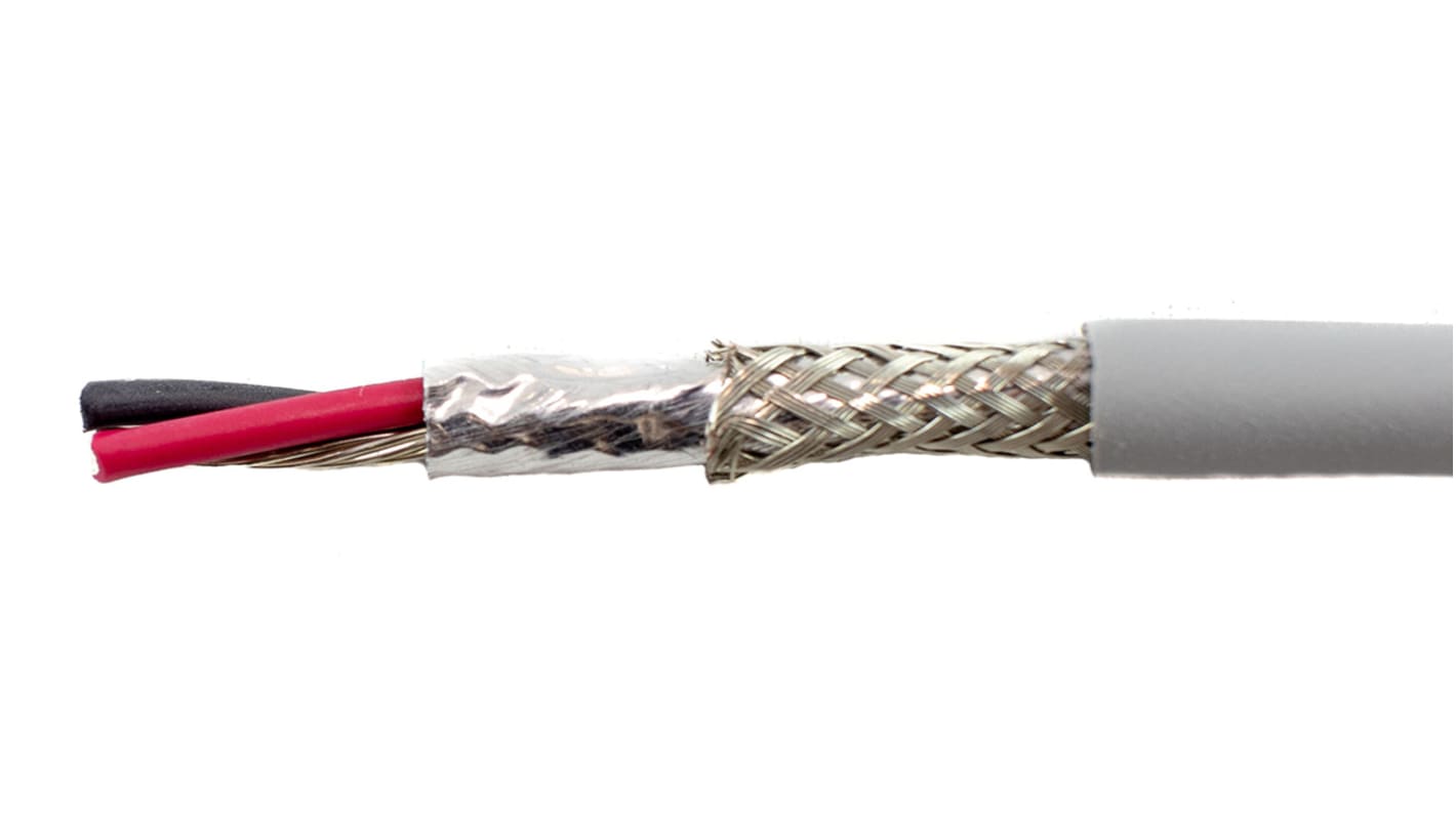 Alpha Wire Ecogen Ecocable Mini Control Cable, 2 Cores, 0.61 mm², ECO, Screened, 30m, Grey mPPE Sheath, 20 AWG