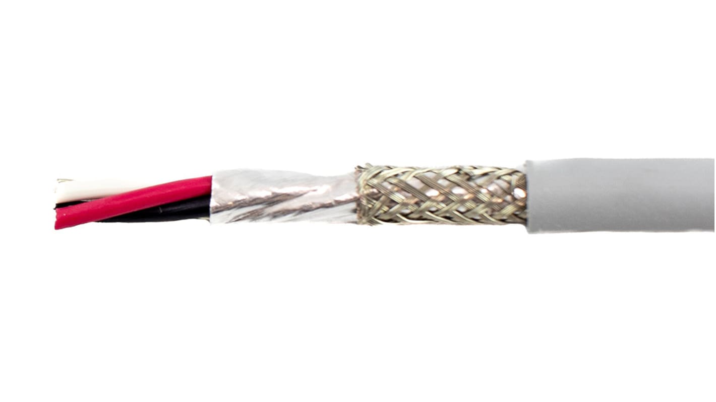 Alpha Wire Ecogen Ecocable Mini Control Cable, 3 Cores, 0.61 mm², ECO, Screened, 30m, Grey mPPE Sheath, 20 AWG