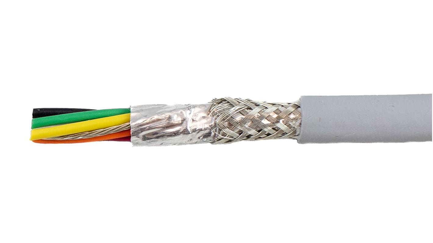 Alpha Wire Ecogen Ecocable Mini Control Cable, 6 Cores, 0.61 mm², ECO, Screened, 30m, Grey mPPE Sheath, 20 AWG