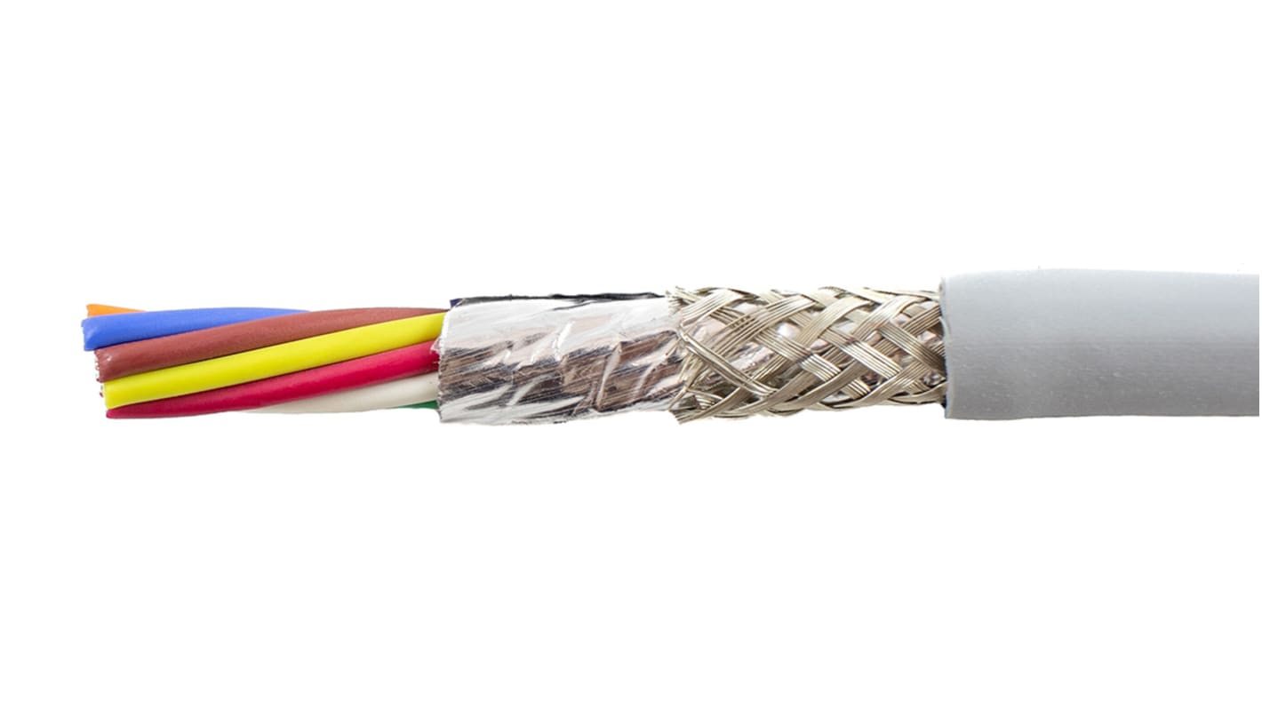 Alpha Wire EcoCable Mini ECO Steuerkabel, 8-adrig x 0,61 mm² Grau, 30m, 20 AWG, Folie und Geflecht