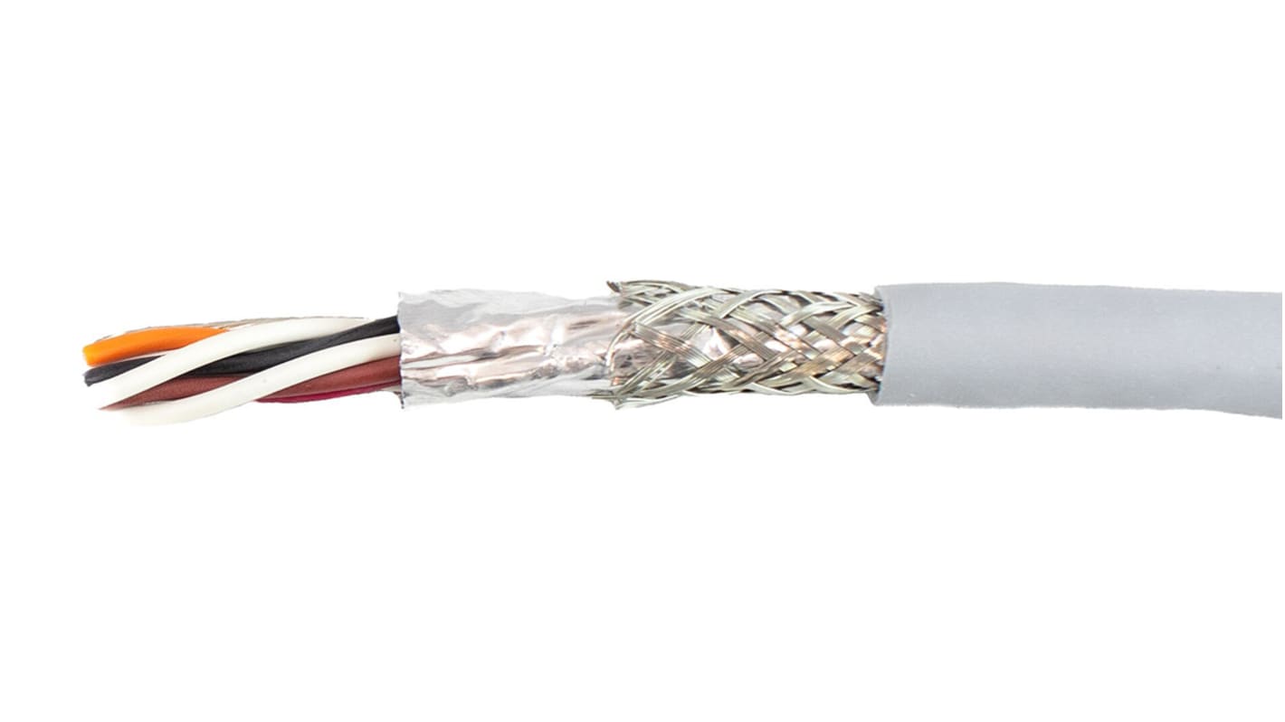 Alpha Wire Twisted Pair Data Cable, 4 Pairs, 0.241 mm², 8 Cores, 24 AWG, Screened, 30m, Grey Sheath