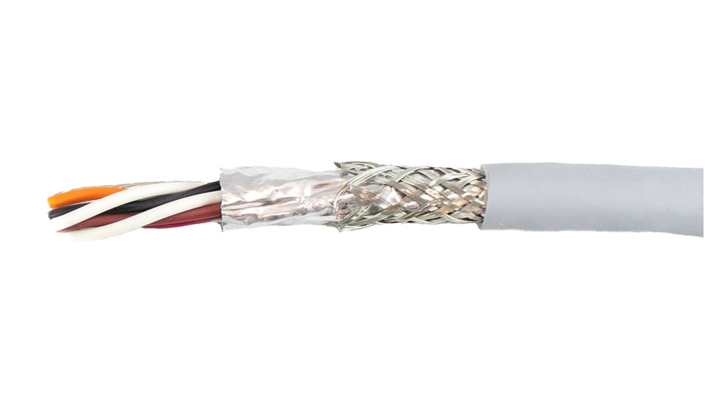 Alpha Wire Twisted Pair Data Cable, 4 Pairs, 0.382 mm², 8 Cores, 22 AWG, Screened, 30m, Grey Sheath