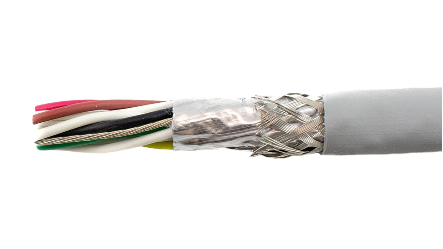 Alpha Wire Twisted Pair Data Cable, 6 Pairs, 0.382 mm², 12 Cores, 22 AWG, Screened, 30m, Grey Sheath