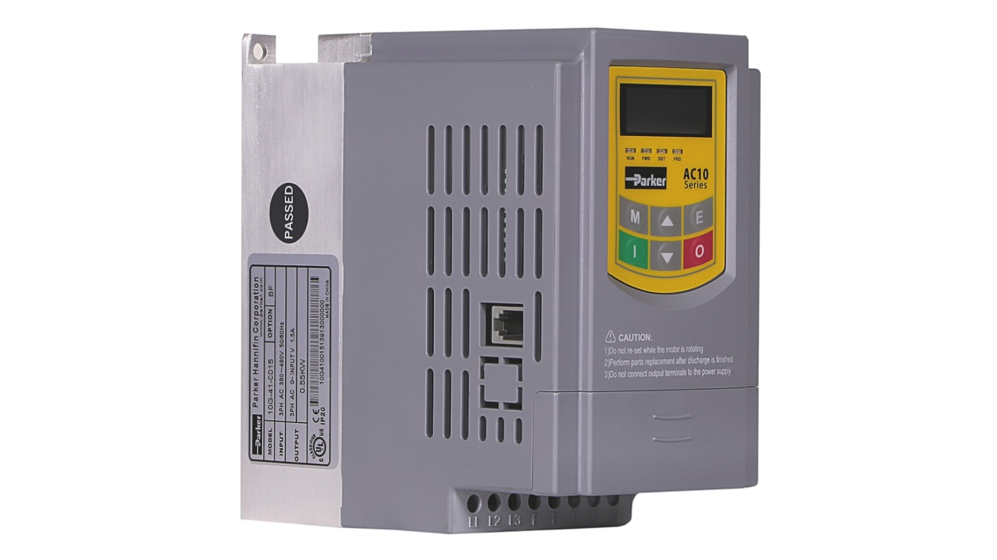 Variador de frecuencia Parker serie AC10, 0,75 kW, 230 V ac, 1 fase, 11,4 A, 0.5 → 590Hz, IP20, RS485 Modbus