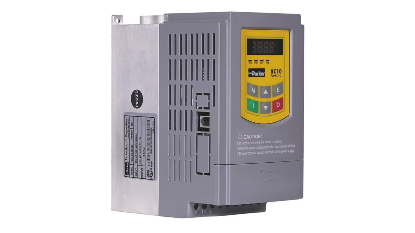 Parker AC10, 1-Phasen Frequenzumrichter 1,5 kW, 230 V ac / 16,8 A 0.5 → 590Hz für Wechselstrommotoren