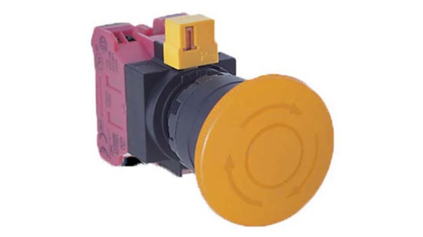 Idec HW Series Twist Release Emergency Stop Push Button, Panel Mount, 22mm Cutout, 1 NO + 1 NC, IP65