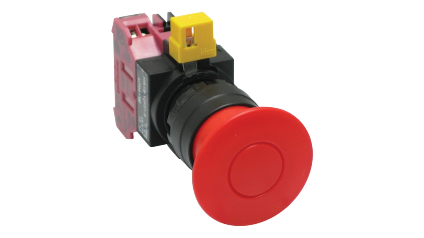 Seta de emergencia Idec serie HW, 1 NC, montaje en panel, Ø de montaje 22mm, IP65