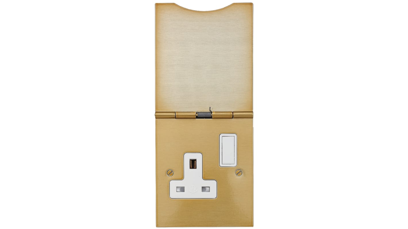 MK Electric Albany Plus Steckdose mit Schalter Typ G – Britisch Bodenbefestigung 1-fach Innenbereich Metall Gold / 13A