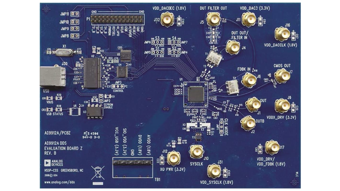 Carte d'évaluation Analog Devices Synthétiseur numérique direct pour AD9912A