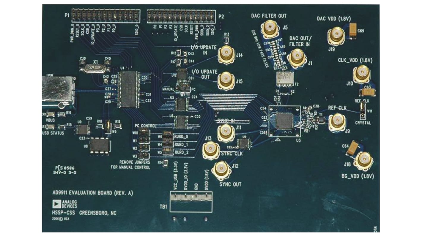 Carte d'évaluation Synthétiseur DDS (Direct Digital Synthesizer - synthèse numérique directe) pour AD9911 Analog Devices