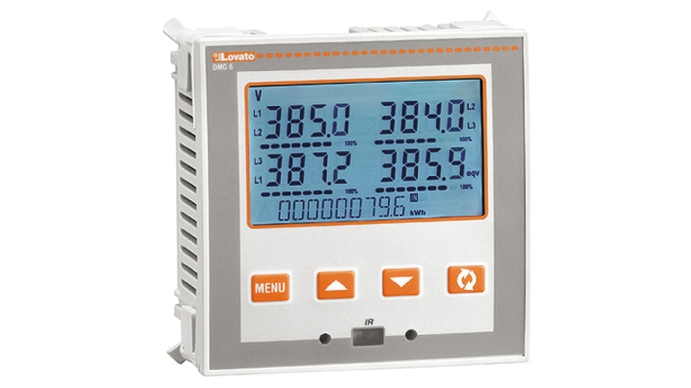 Medidor de energía Lovato, display LCD, precisión ±1 %, 1, 2, 3 fases, dim. 92mm x 92mm