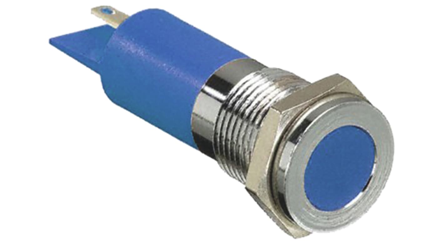 Indicador LED RS PRO, Azul, lente enrasada, marco Cromo, Ø montaje 14mm, 110V ac, 6mA, 300mcd, IP67