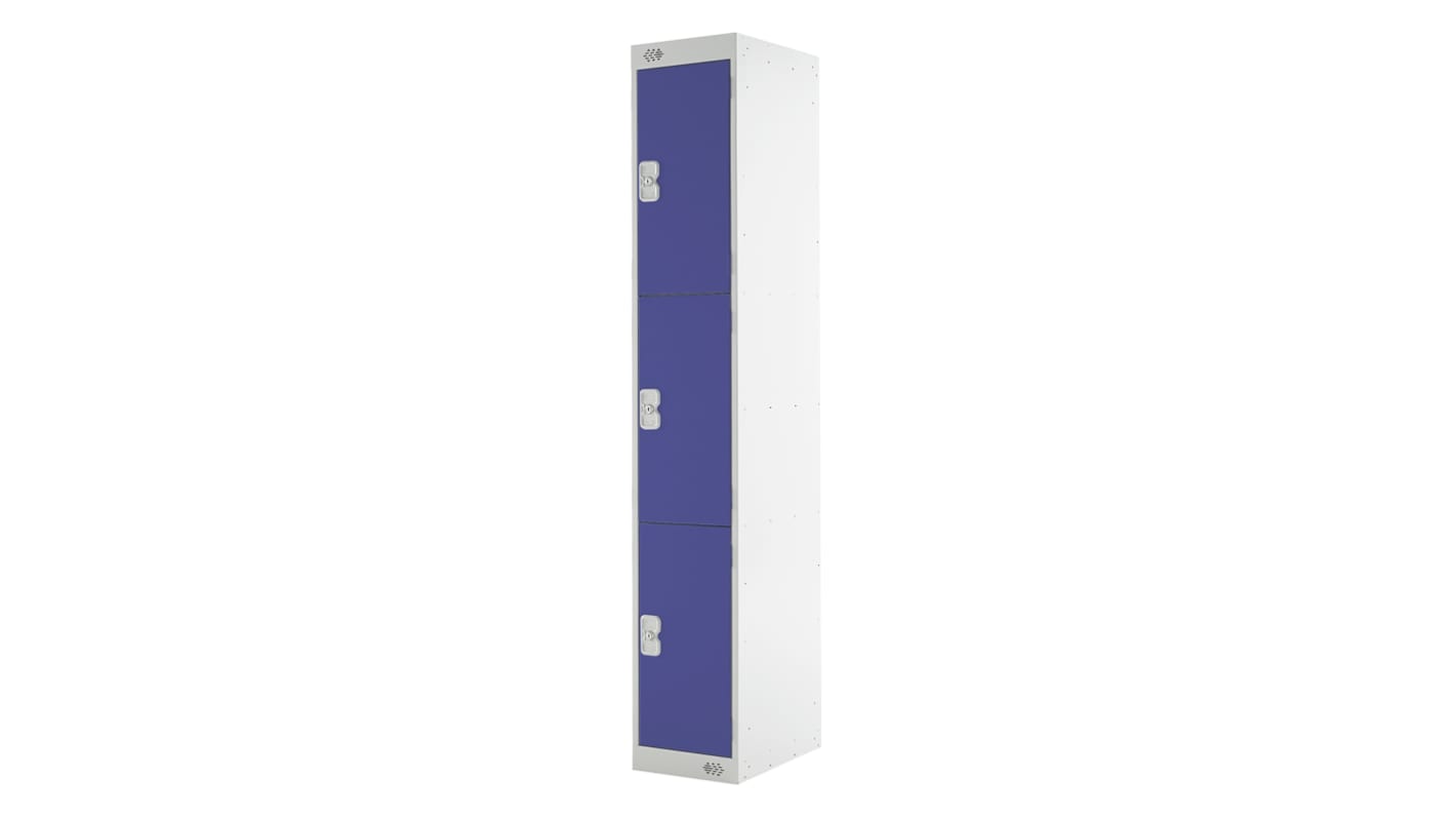 RS PRO 3 Door Steel Blue Storage Locker, 1800 mm x 300 mm x 450mm RS