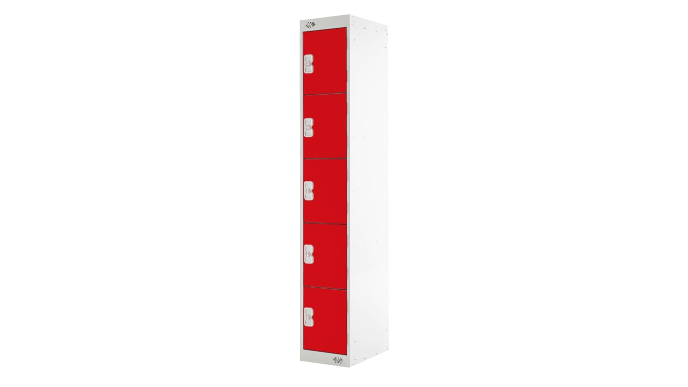 RS PRO Tárolószekrény 5 Door Acél Vörös, 1800 mm x 300 mm x 450mm