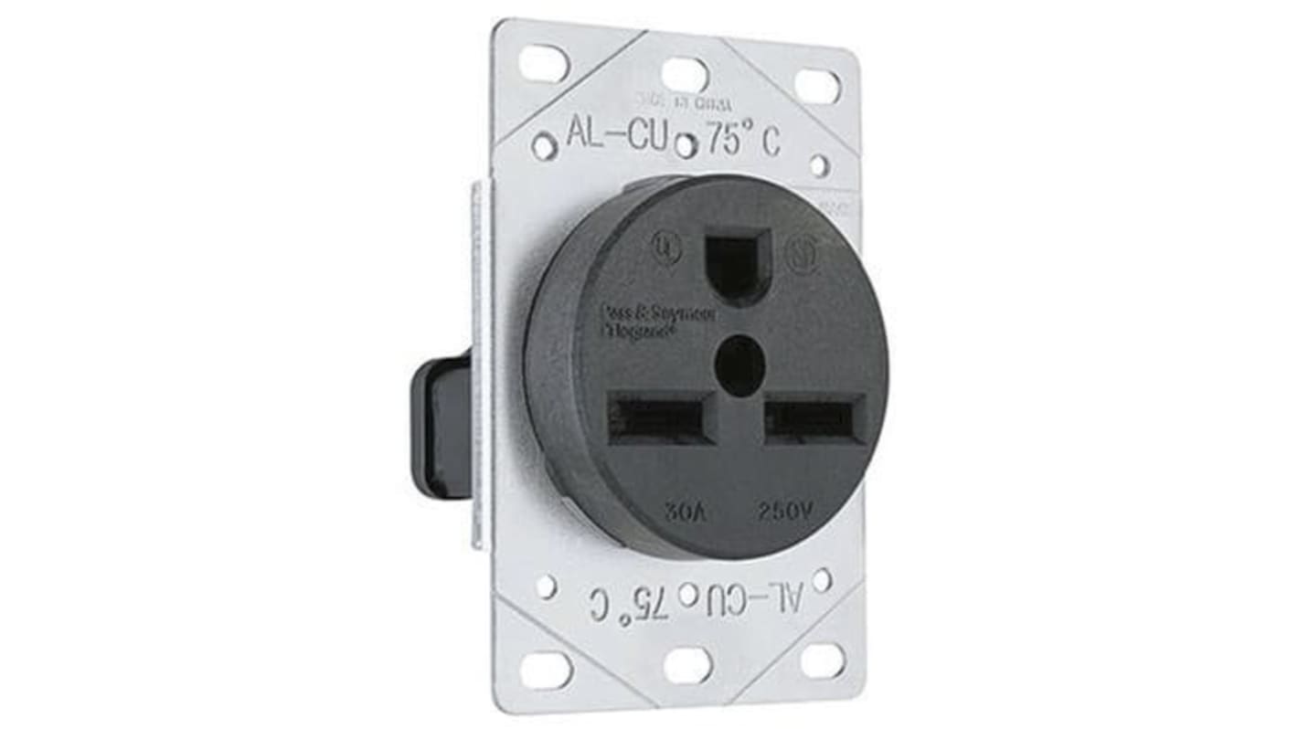 3801 | PASS & SEYMOUR Black 1 Gang Plug Socket, 2 Poles, 30A | RS