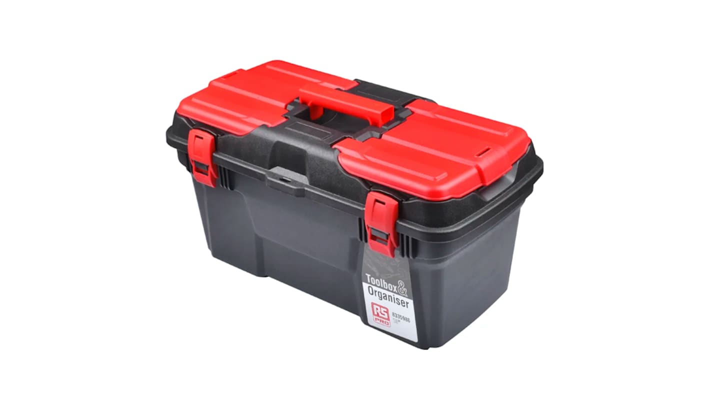 Caja de herramientas RS PRO, Negro, rojo, Plástico, Caja de Herramientas, 494 x 250 x 263mm