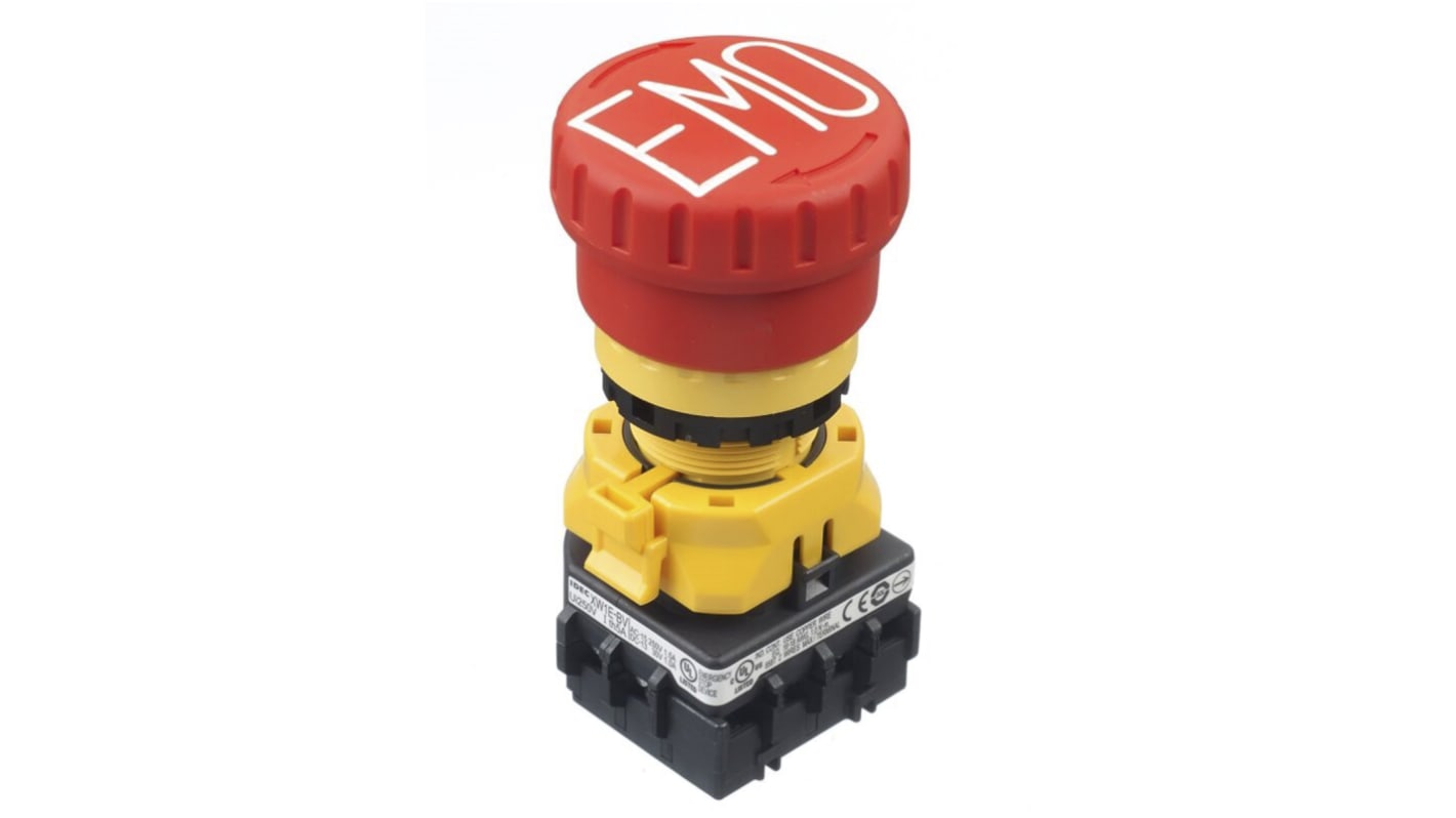 Idec XW1E Series Twist Release Emergency Stop Push Button, Panel Mount, 30mm Cutout, 1NO + 3NC, IP65