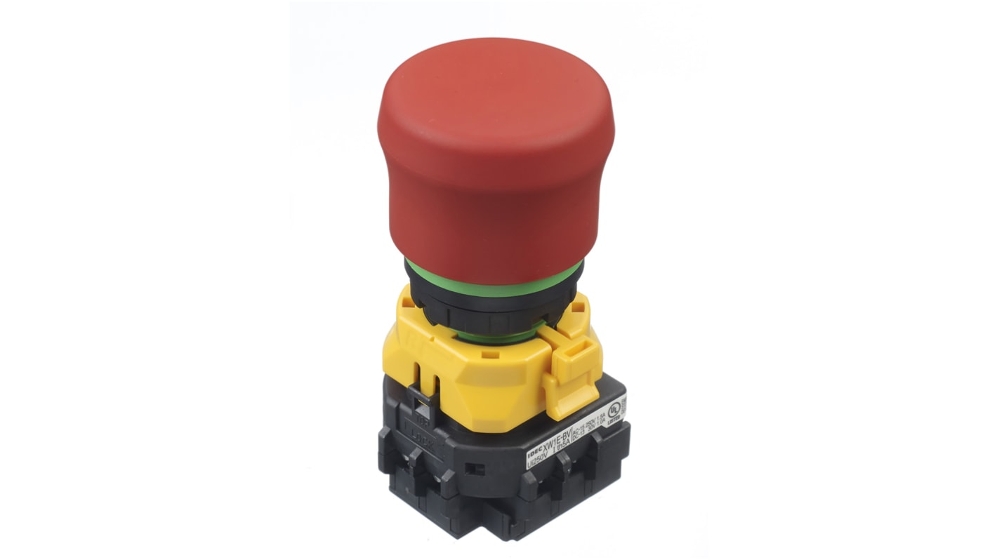 Idec XW1E Series Emergency Stop Push Button, Panel Mount, 22mm Cutout, 3PDT, IP65