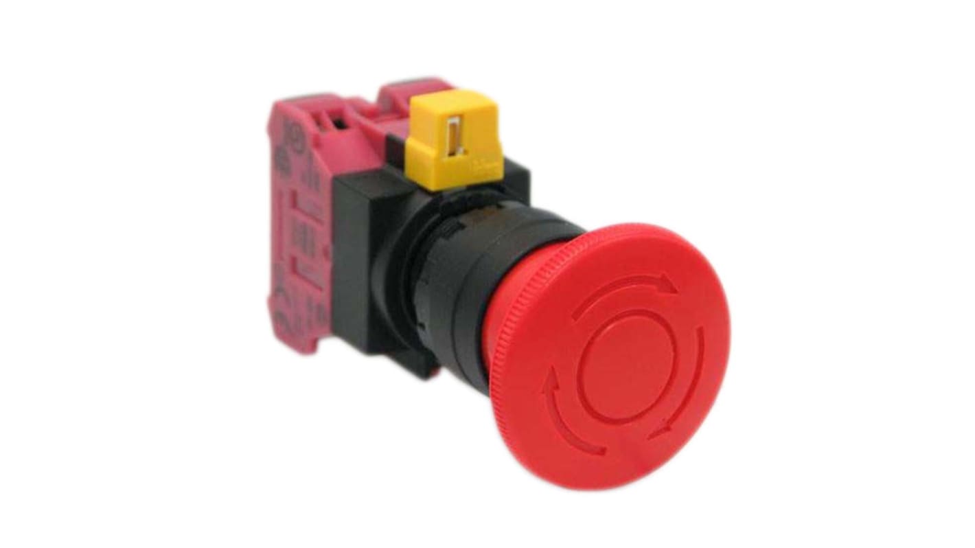 Idec HW Series Twist Release Emergency Stop Push Button, Panel Mount, 22mm Cutout, 2NC, IP65